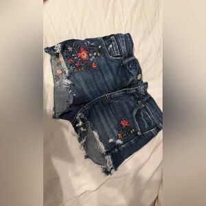 American Eagle Outfitters Blue Jean Shorts with Floral Embroidery
